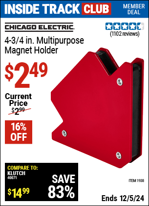 Harbor Freight Coupons, HF Coupons, 20% off - CHICAGO ELECTRIC 4-3/4 in. Multipurpose Magnet Holder for $1.99