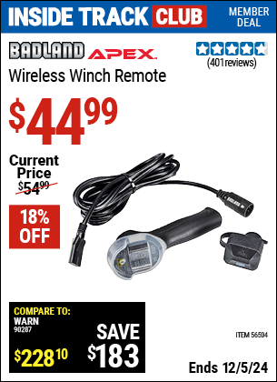 Harbor Freight Coupons, HF Coupons, 20% off - BADLAND Wireless Winch Remote for $59.99