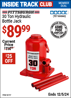 Harbor Freight Coupons, HF Coupons, 20% off - PITTSBURGH 30 Ton Hydraulic Bottle Jack 