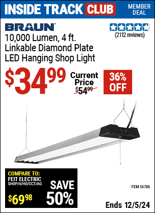 Harbor Freight Coupons, HF Coupons, 20% off - 10,000 Lumen 4 Ft. Linkable Diamond Plate LED Hanging Shop Light