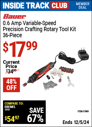 Harbor Freight Coupons, HF Coupons, 20% off - BAUER Variable Speed Precision Crafting Rotary Tool for $24.99