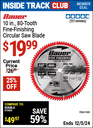 Harbor Freight Coupons, HF Coupons, 20% off - 10 in. 80T Fine Finishing Circular Saw Blade