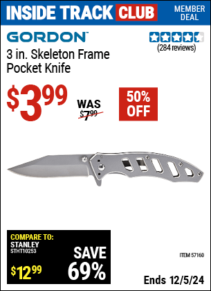 Harbor Freight Coupons, HF Coupons, 20% off - 3 in. Skeleton Frame Pocket Knife