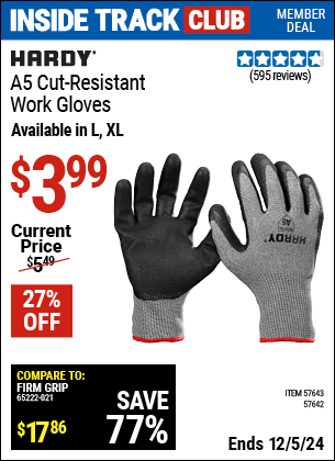 Harbor Freight Coupons, HF Coupons, 20% off - HARDY A5 Cut Resistant Work Gloves Large 