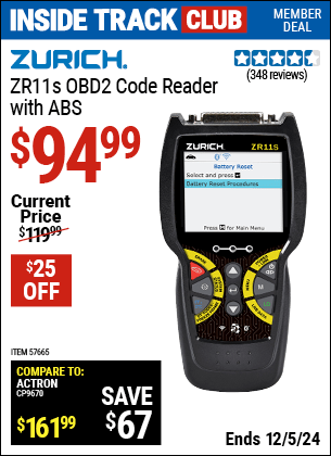 Harbor Freight Coupons, HF Coupons, 20% off - ZURICH ZR11S OBD2 Code Reader with ABS 