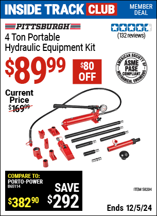 Harbor Freight Coupons, HF Coupons, 20% off - PITTSBURGH 4 Ton Portable Hydraulic Equipment Kit for $119.99