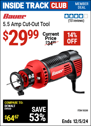 Harbor Freight Coupons, HF Coupons, 20% off - BAUER 5.5 Amp Cut-out Tool for $29.99