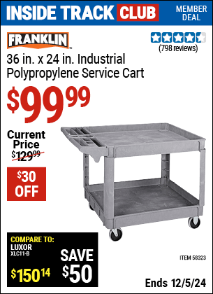 Harbor Freight Coupons, HF Coupons, 20% off - FRANKLIN 36 in. x 24 in. Polypropylene Industrial Service Cart 