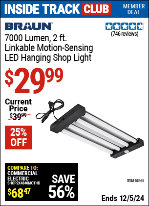 Harbor Freight Coupons, HF Coupons, 20% off - 7000 Lumen 2 Ft. Linkable LED Hanging Shop Light with Motion Sensor