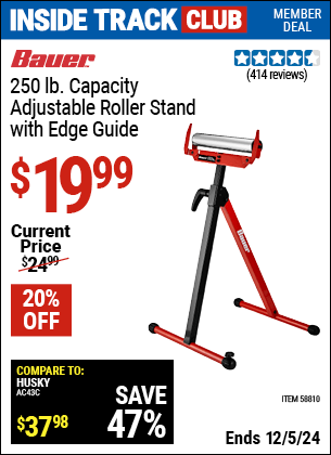 Harbor Freight Coupons, HF Coupons, 20% off - BAUER Adjustable Roller Stand with Edge Guide 