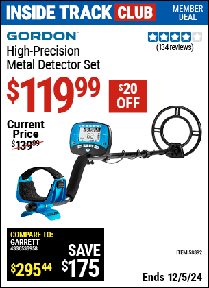 Harbor Freight Coupons, HF Coupons, 20% off - GORDON High Precision Metal Detector Set 