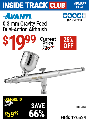 Harbor Freight Coupons, HF Coupons, 20% off - AVANTI 0.3mm Gravity Feed Dual Action Airbrush for $19.99