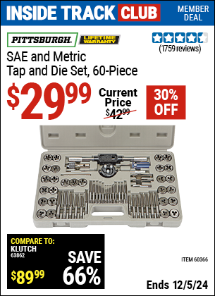 Harbor Freight Coupons, HF Coupons, 20% off - 60 Piece Sae And Metric Tap And Die Set