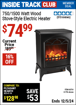 Harbor Freight Coupons, HF Coupons, 20% off - 750/1500 Watt Wood Stove Style Electric Heater