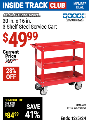 Harbor Freight Coupons, HF Coupons, 20% off - 16 X 30 Three Shelf Steel Service Cart