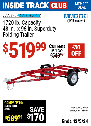 Harbor Freight Coupons, HF Coupons, 20% off - 1720 Lb. Capacity 4 Ft. X 8 Ft. Super Duty Utility Trailer