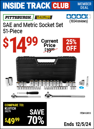 Harbor Freight Coupons, HF Coupons, 20% off - 51 Piece Sae And Metric Socket Set