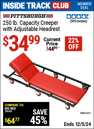 Harbor Freight Coupons, HF Coupons, 20% off - Heavy Duty Creeper With Adjustable Headrest