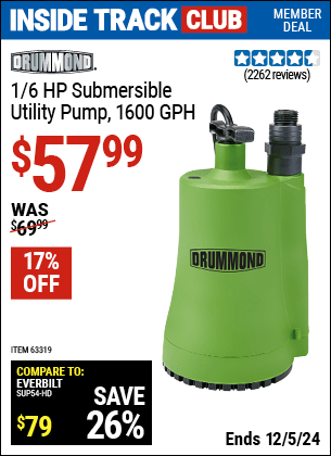 Harbor Freight Coupons, HF Coupons, 20% off - 1/6 Hp Submersible Utility Pump