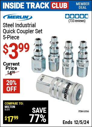 Harbor Freight Coupons, HF Coupons, 20% off - 5 Piece Steel Coupler Connector Kit Industrial Series