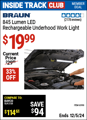 Harbor Freight Coupons, HF Coupons, 20% off - 845 Lumen Underhood Rechargeable Work Light