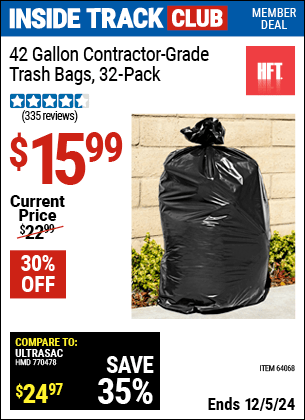 Harbor Freight Coupons, HF Coupons, 20% off - 24 Gallon Contractor Grade Trash Bags Pack Of 32