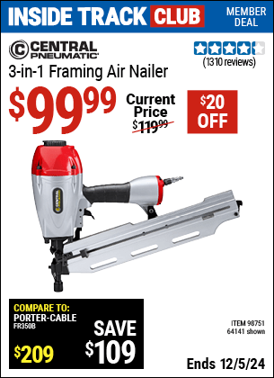 Harbor Freight Coupons, HF Coupons, 20% off - 3-in-1 Framing Nailer