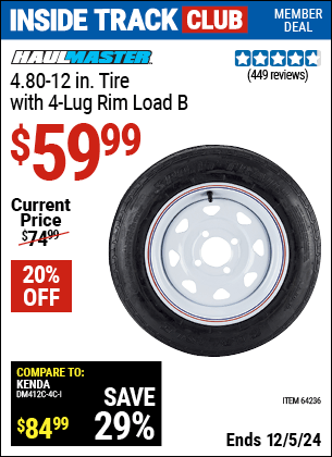 Harbor Freight Coupons, HF Coupons, 20% off - 4.80-12in Tire with 4 Lug Rim Load B for $59.99