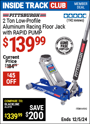 Harbor Freight Coupons, HF Coupons, 20% off - Rapid Pump 2 Ton Low Profile Aluminum Floor Jack