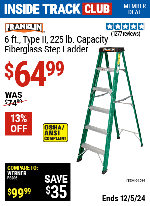 Harbor Freight Coupons, HF Coupons, 20% off - 6 Ft. Type Ii Fiberglass Step Ladder