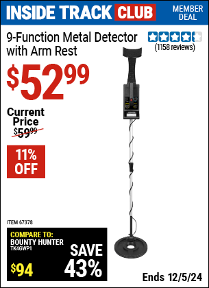 Harbor Freight Coupons, HF Coupons, 20% off - 9 Function Metal Detector With Arm Rest