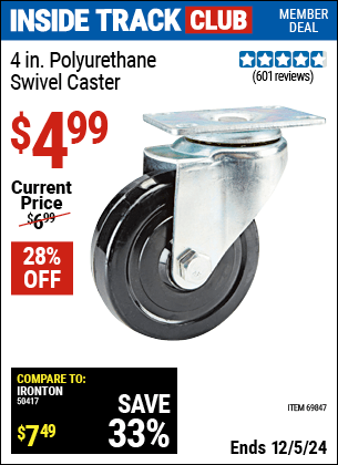 Harbor Freight Coupons, HF Coupons, 20% off - 4 in. Polyurethane Swivel Caster