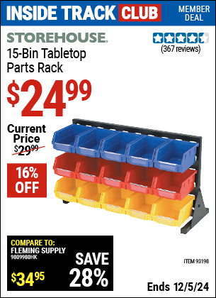 Harbor Freight Coupons, HF Coupons, 20% off - 15 Bin Table Top Parts Rack