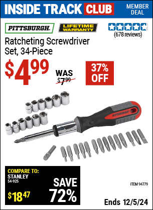 Harbor Freight Coupons, HF Coupons, 20% off - 34 Piece Ratcheting Screwdriver Set