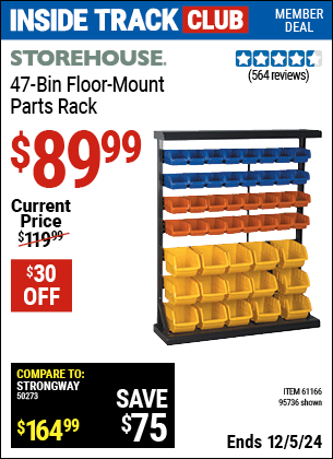 Harbor Freight Coupons, HF Coupons, 20% off - 47 Bin Floor Mount Parts Rack