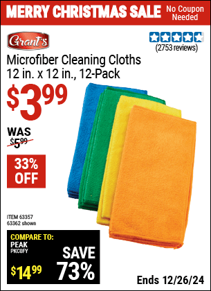 Harbor Freight Coupons, HF Coupons, 20% off - Microfiber Cleaning Cloths Pack Of 12