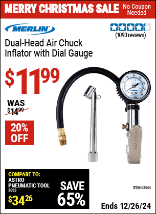 Harbor Freight Coupons, HF Coupons, 20% off - Dual Head Air Chuck Inflator with Dial Gauge