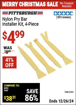 Harbor Freight Coupons, HF Coupons, 20% off - 4 Piece Nylon Pry Bar Installer Kit