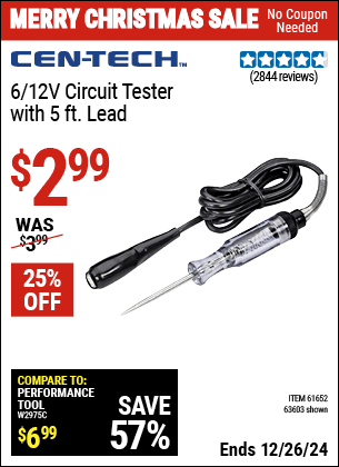 Harbor Freight Coupons, HF Coupons, 20% off - 6/12v Circuit Tester With 5 Ft. Lead