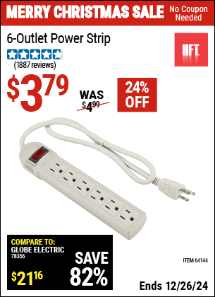 Harbor Freight Coupons, HF Coupons, 20% off - 6 Outlet Power Strip