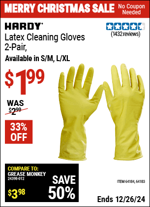 Harbor Freight Coupons, HF Coupons, 20% off - Latex Cleaning Gloves 2 Pair