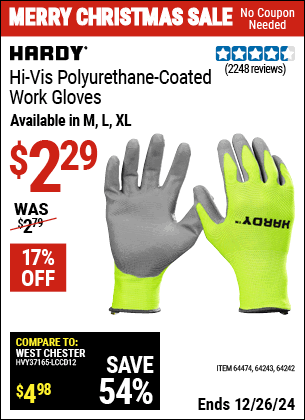 Harbor Freight Coupons, HF Coupons, 20% off - Polyurethane Coated Hi-vis Work Gloves