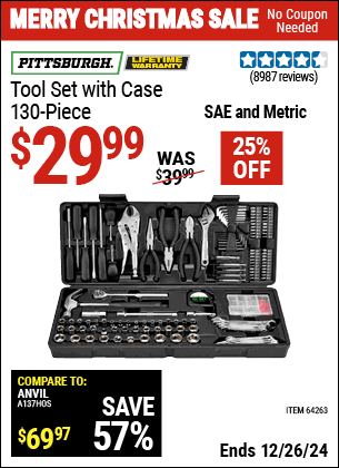 Harbor Freight Coupons, HF Coupons, 20% off - 130 Piece Tool Kit With Case