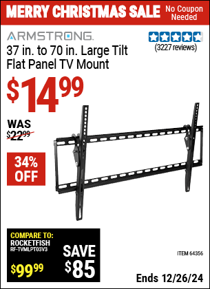 Harbor Freight Coupons, HF Coupons, 20% off - ARMSTRONG Large Tilt Flat Panel TV Mount for $19.99