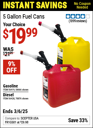 Harbor Freight Coupons, HF Coupons, 20% off - 5 Gallon Diesel/ Gas Can