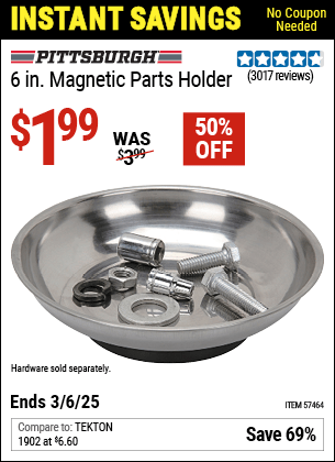 Harbor Freight Coupons, HF Coupons, 20% off - 6 in. Magnetic Parts Holder