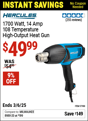 Harbor Freight Coupons, HF Coupons, 20% off - 1700 Watt  14 Amp 108 Temperature High Output Heat Gun