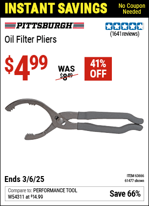 Harbor Freight Coupons, HF Coupons, 20% off - Oil Filter Pliers