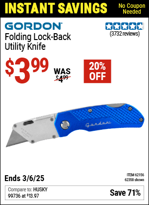 Harbor Freight Coupons, HF Coupons, 20% off - Folding Locking Back Utility Knife