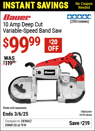 Harbor Freight Coupons, HF Coupons, 20% off - 10 Amp Deep Cut Variable Speed Band Saw Kit